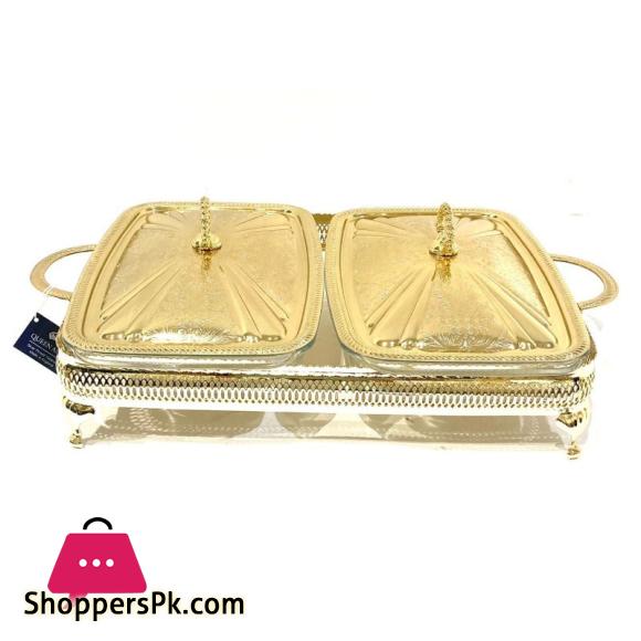 Golden Double Casserole With Lid- Large