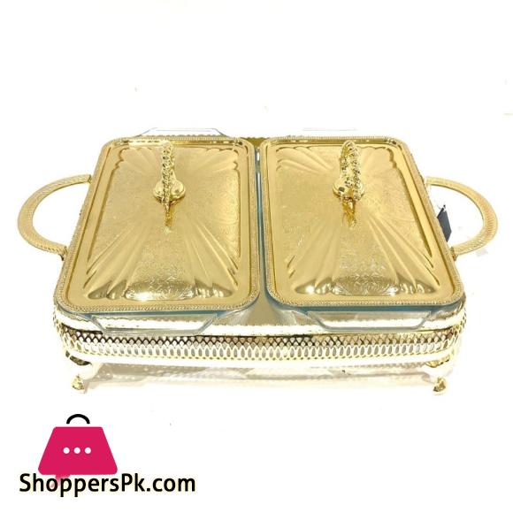 Golden Double Casserole With Lid-Small