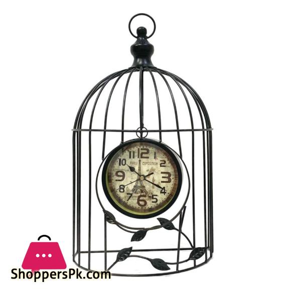 Home Decor Table Clock Cage - Black