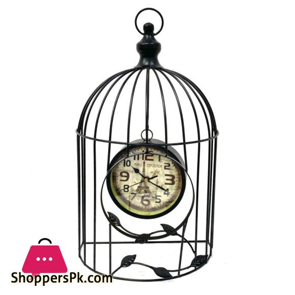Home Decor Table Clock Cage - Black