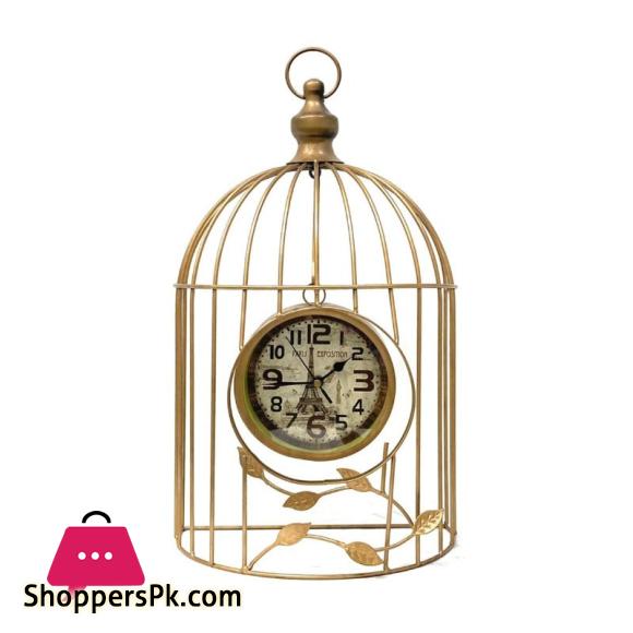Home Decor Table Clock Cage-Matt Gold