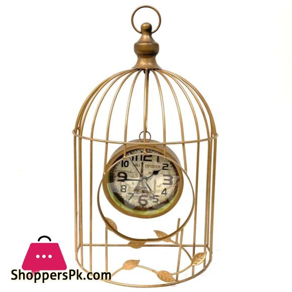 Home Decor Table Clock Cage-Matt Gold