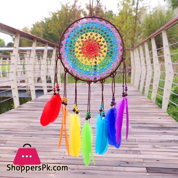 TAI Top Handmade Dream Catchers Rainbow Feather Large Circle Wind Chimes Wall Hanging Ornament Home Car Decor Craft Gifts