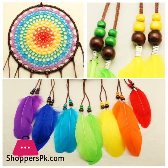 TAI Top Handmade Dream Catchers Rainbow Feather Large Circle Wind Chimes Wall Hanging Ornament Home Car Decor Craft Gifts