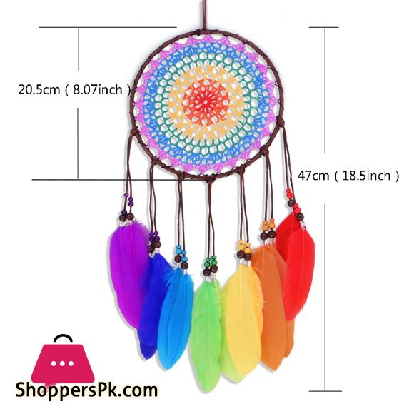 TAI Top Handmade Dream Catchers Rainbow Feather Large Circle Wind Chimes Wall Hanging Ornament Home Car Decor Craft Gifts