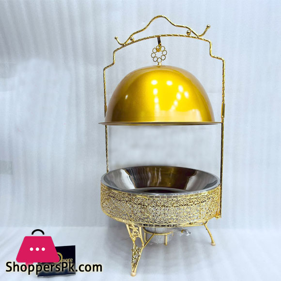 Chafing Dish with Stand for Soup Warming Food Warmer Metal Buffet Ceramic for Wedding Home Dishes & Plates Round Service Tray-4L