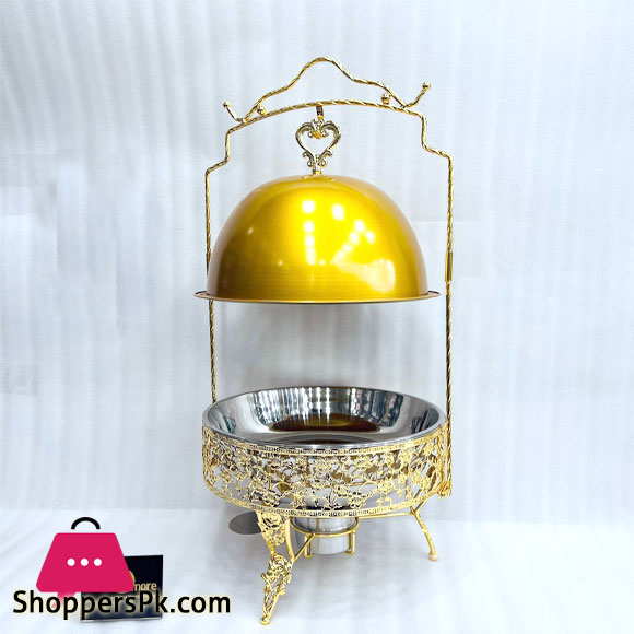 Chafing Dish with Stand for Soup Warming Food Warmer Metal Buffet Ceramic for Wedding Home Dishes & Plates Round Service Tray-4L