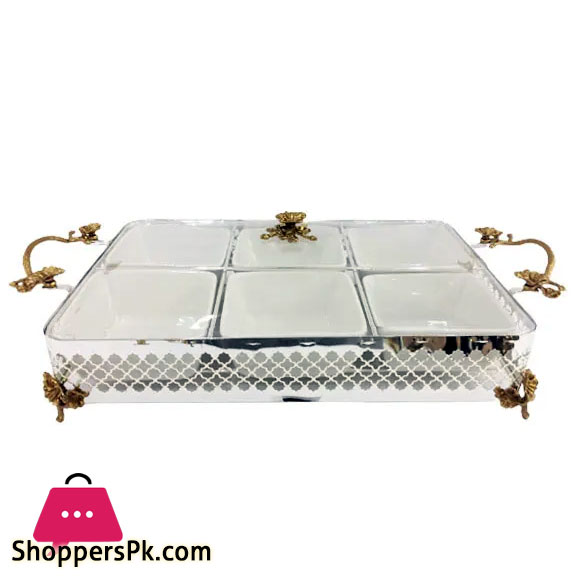 ORCHID Rectangular Snack Bowl With 6 Partitions (Silver)