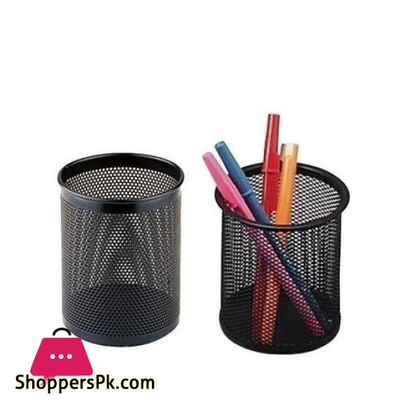 2 Pack Pen Holders Metal Pencil Holder Pen Organizer for Desk Office Two Kinds of Shapes Circular and Square Black