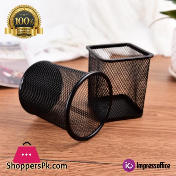 2 Pack Pen Holders Metal Pencil Holder Pen Organizer for Desk Office Two Kinds of Shapes Circular and Square Black
