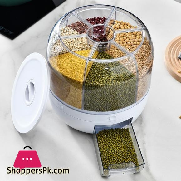 360 Rotating Cereals Rice Container Kitchen Organizer Food Storage Dispenser Box Separated Sealed Grain Bucket Organization