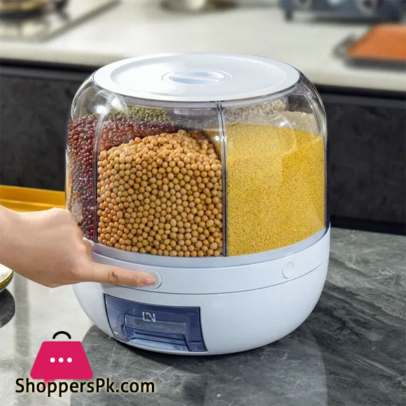 9kg 360 Rotating Cereals Rice Container Kitchen Organizer Food Storage Dispenser Box Separated Sealed Grain Bucket Organization