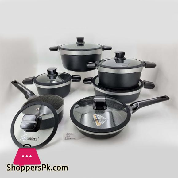 Alpenburg Cookware Set Black Silver Germany Made – 12 Pcs # KC48