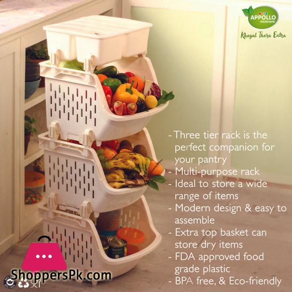 Appollo Three-tier Kitchen Rack with storage box