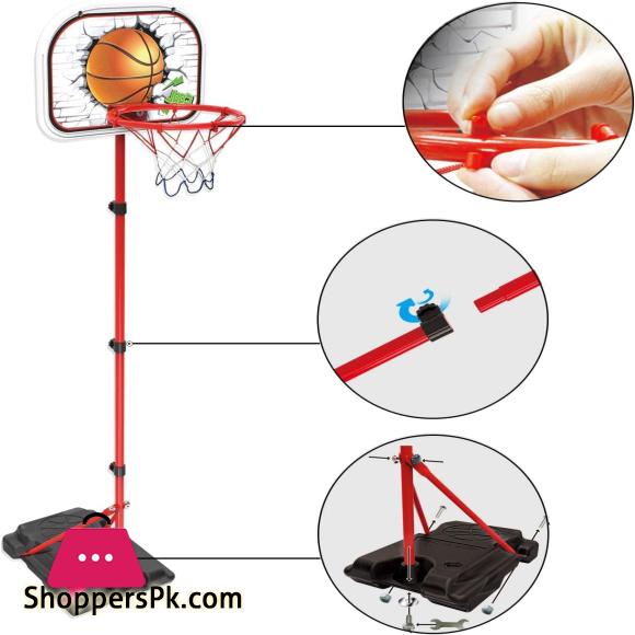 Basketball Hoop Kids Basketball Hoop and Stand for Kids 78-170CM Adjustable Height Basketball Stand with 2 Ball, Net, Air pump, Wrench, for Outdoor Indoor Basketball Hoop Portable Basketball Stand Set