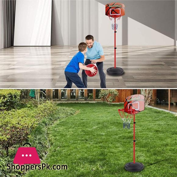 Basketball Hoop Kids Basketball Hoop and Stand for Kids 78-170CM Adjustable Height Basketball Stand with 2 Ball, Net, Air pump, Wrench, for Outdoor Indoor Basketball Hoop Portable Basketball Stand Set