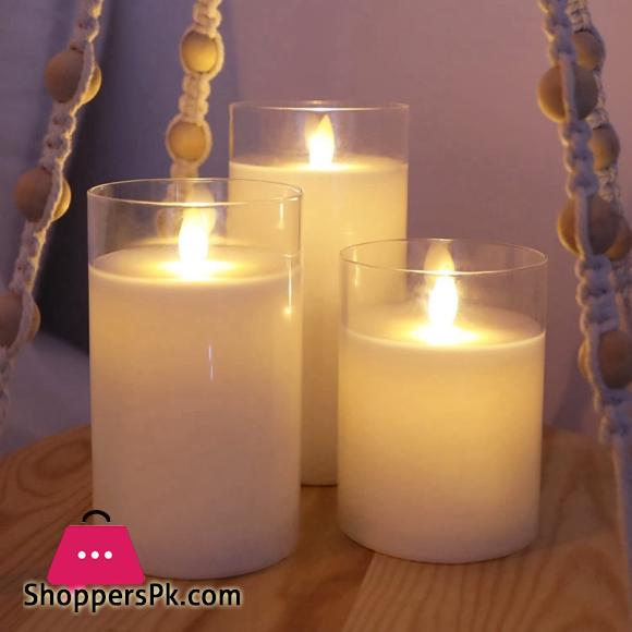 Battery operated Flameless Candle Outdoor Waterproof Candle Flashing Flame LED Candle 3 Piece Set