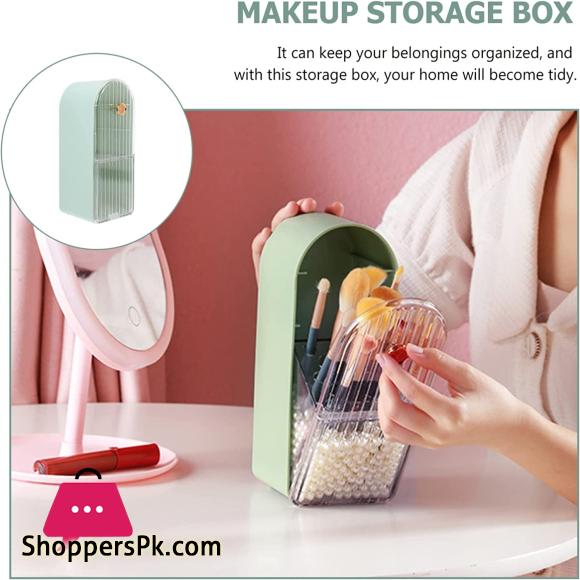 FRCOLOR Dust Proof Makeup Holder Large Capacity Brushes Organizer Cosmetics Brushes Storage Box with Lid Brushes Display Case Countertop Organizer Green
