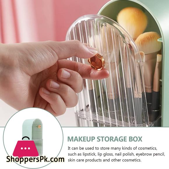 FRCOLOR Dust Proof Makeup Holder Large Capacity Brushes Organizer Cosmetics Brushes Storage Box with Lid Brushes Display Case Countertop Organizer Green