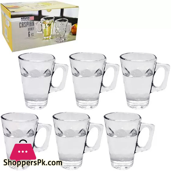 Glass Mug Set for Coffee Cappuccino Mug Caspian with 6 Pieces 240ml in the Box