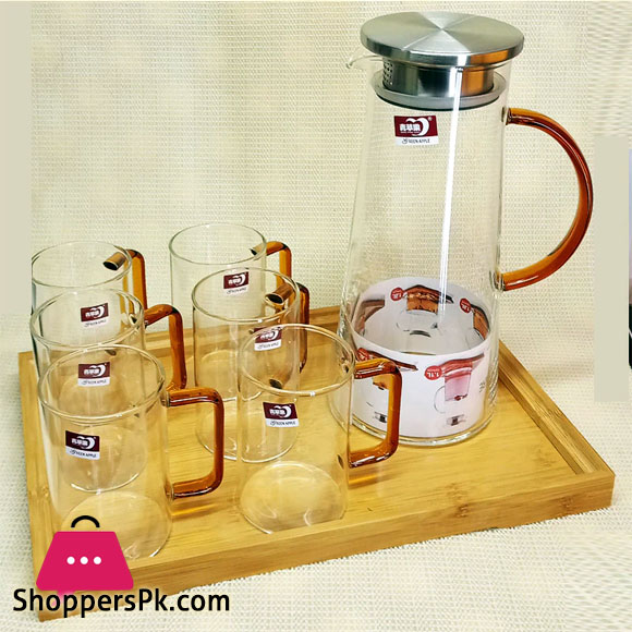 Greeen Apple Deli Glassware 8 Pieces Tea Set With Bamboo Tray