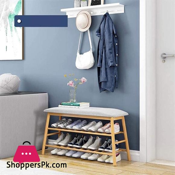 Home Shoe Cabinet Shoe Rack Shoe Storage Box Household for Closet Corridor Cloakroom 2-Tier Wooden Shoe Bench