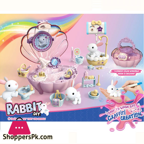 Kids Toy Dolls Playset Girls Doodle Washable Pet Play Doll House Creative Rabbit Shower Game Portable Toys Bag Girl