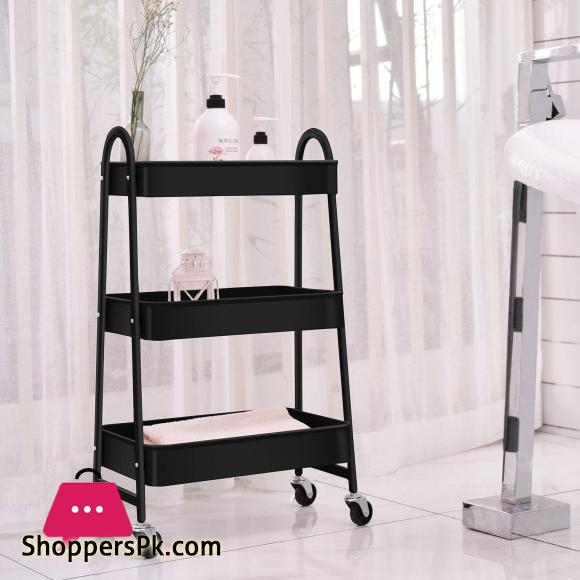 Multi-Purpose Utility Rolling Mobile Cart Trolley Organizer with 3 Tier Drawer Units & Metal Mesh Shelving Holders Basket Rack for Kitchen,Bathroom,Bedroom Storage on Wheels