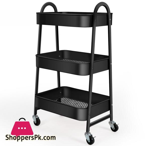 Multi-Purpose Utility Rolling Mobile Cart Trolley Organizer with 3 Tier Drawer Units & Metal Mesh Shelving Holders Basket Rack for Kitchen,Bathroom,Bedroom Storage on Wheels