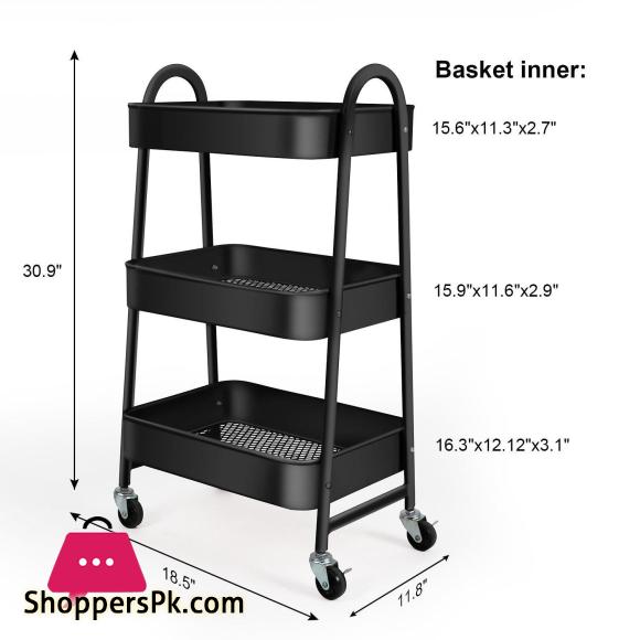 Multi-Purpose Utility Rolling Mobile Cart Trolley Organizer with 3 Tier Drawer Units & Metal Mesh Shelving Holders Basket Rack for Kitchen,Bathroom,Bedroom Storage on Wheels