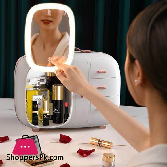 New Makeup Organizer with Light Mirror Storage Box Integrated Desktop Dust-proof Large-capacity Portable Skin Care Product Rack