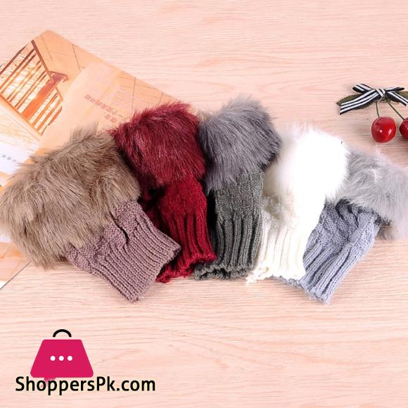 New Women Gloves Stylish Hand Warm Winter Half Finger Mitten Ladies Faux Woolen Crochet Knitted Wrist Warmer Glove