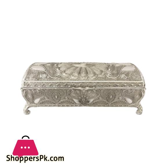 ORCHID Pewter Metal Jewellery Box Silver TA2058
