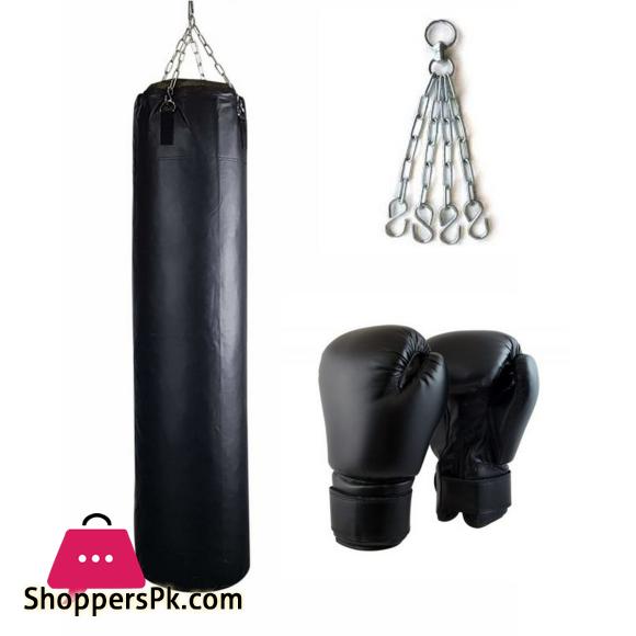 Professional Leather Punching bag with Boxing Glove and Chain (Heavy Bag - 3 feet)