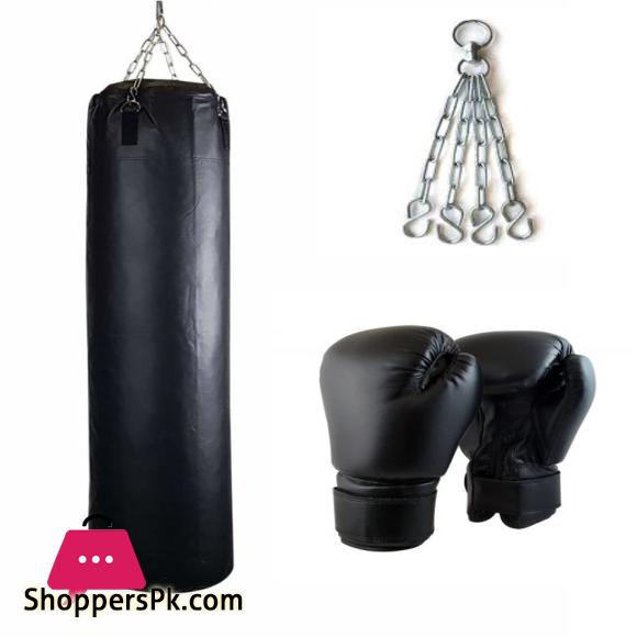 Professional Leather Punching bag with Boxing Glove and Chain (Heavy Bag - 3 feet)