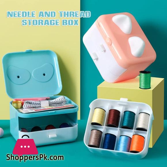 Sewing Supplies Organizer Cute Cat Ear Sewing Storage Box Double Laye Mini Sewing Kit DIY Crafts Sewing Accessories Storage Basket for Thread Needles Scissors