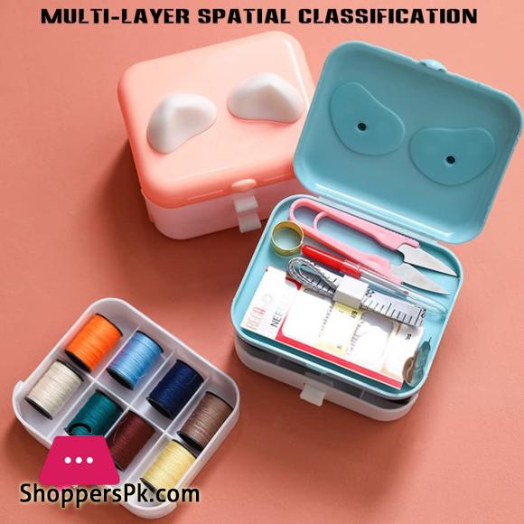 Sewing Supplies Organizer Cute Cat Ear Sewing Storage Box Double Laye Mini Sewing Kit DIY Crafts Sewing Accessories Storage Basket for Thread Needles Scissors