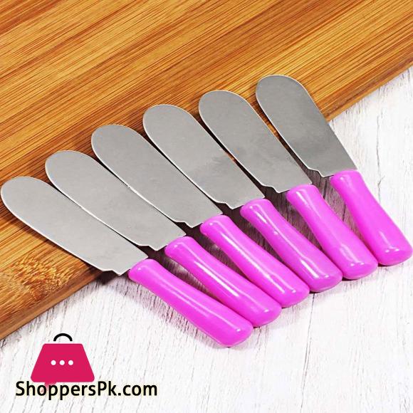 Stainless Steel Easy Spread Butter Knife Set with Colored Handle Jam Chocolate Honey Cream Cheese Spreader - 6 Piece
