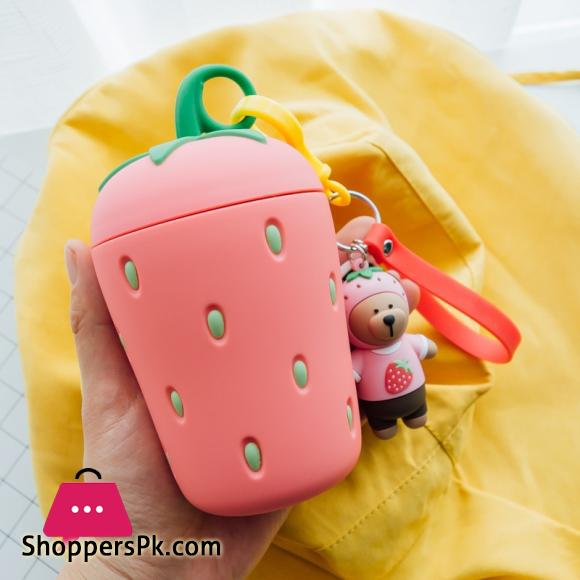 Strawberry Glass Cute Water Bottle Portable Kids Water Bottle with Lid Handle