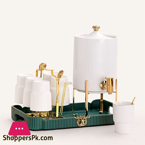 Panja Nordic Water Set With Dispenser, Glass & Tray (white)