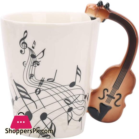 12 Oz Violin Music Unique Handle Art Musical Notes Holds Tea Coffee Milk Ceramic Mug Cup ,Black