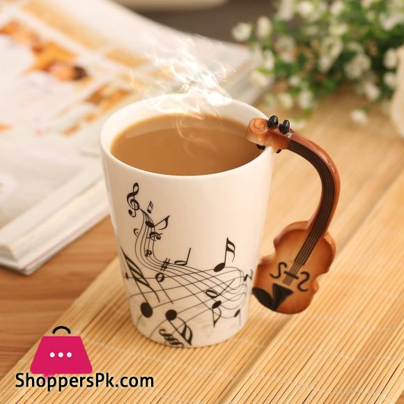 12 Oz Violin Music Unique Handle Art Musical Notes Holds Tea Coffee Milk Ceramic Mug Cup ,Black