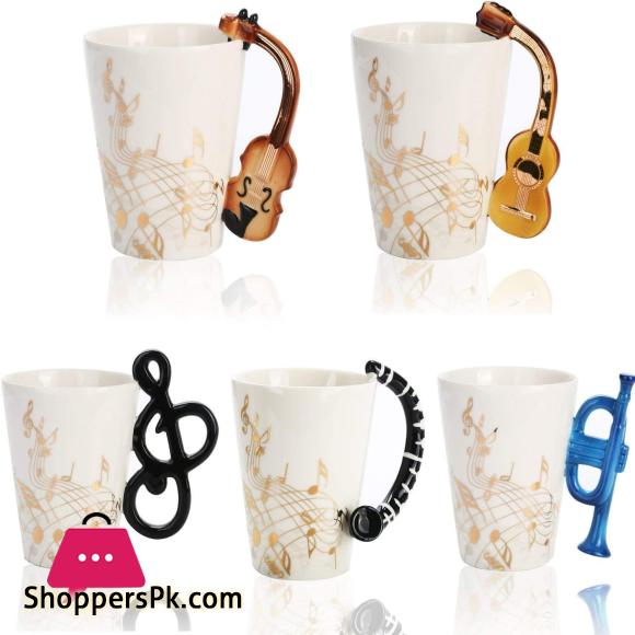 12 Oz Violin Music Unique Handle Art Musical Notes Holds Tea Coffee Milk Ceramic Mug Cup ,Black