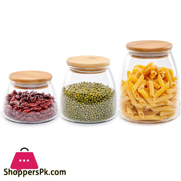 3-Piece Glass Jars Canisters Set Food Storage Containers with Airtight Seal Bamboo Lid for Preserving Dry Food Cereal Cookies Coffee and Tea