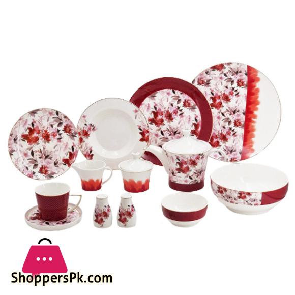 Angela 6-Person Flower Red Dinner Set 47 Piece - MK64