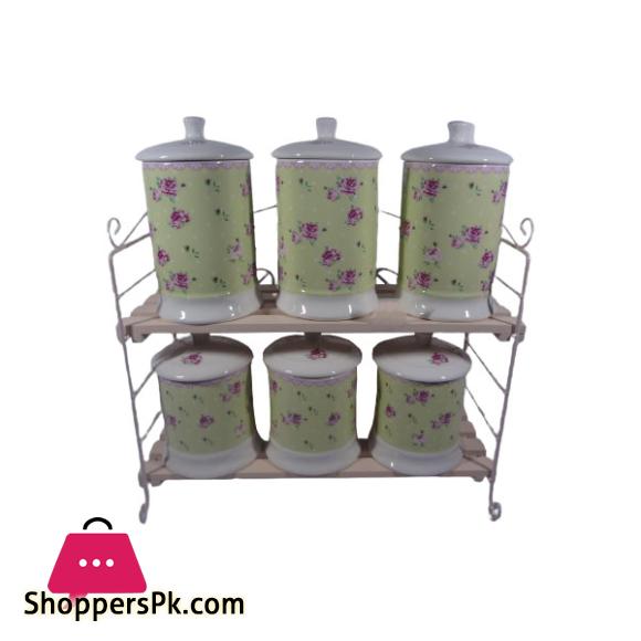 Angela Ceramic Green Rose Jar Set 6 Piece - ZP236
