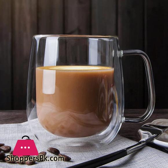 Double Wall Insulated Glasses Espresso Cups with Handle Heat Resistant Dishwasher Microwave Safe - 250ML