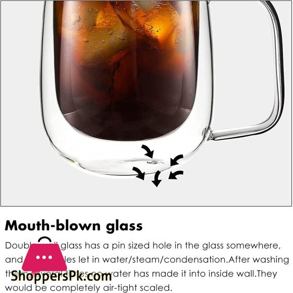 Double Wall Insulated Glasses Espresso Cups with Handle Heat Resistant Dishwasher Microwave Safe - 250ML