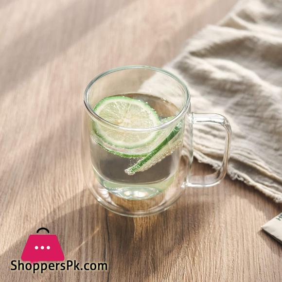Double Wall Insulated Glasses Espresso Cups with Handle Heat Resistant Dishwasher Microwave Safe - 250ML