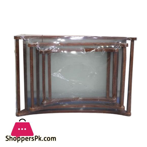 Elegant Wood with Glass Serving Tray Set of 3 - EW1118